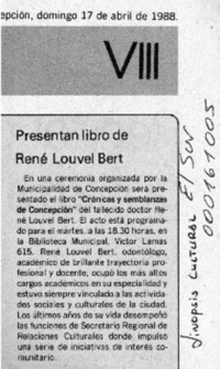 Presentan libro de René Louvel Bert  [artículo].