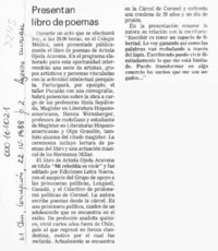 Presentan libro de poemas  [artículo].