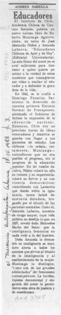 Educadores  [artículo] Andrés Sabella.