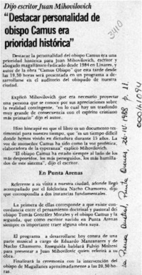 "Destacar personalidad de obispo Camus era prioridad histórica"  [artículo].
