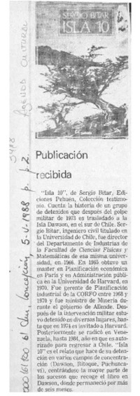 Publicación recibida  [artículo].