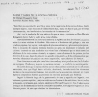 Sabor y saber de la cocina chilena  [artículo] Hernán Poblete Varas.