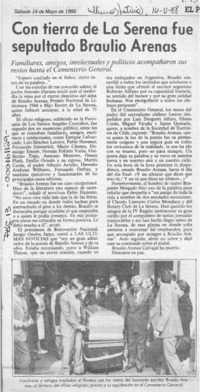 Con tierra de La Serena fue sepultado Braulio Arenas  [artículo].
