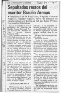 Sepultados restos del escritor Braulio Arenas  [artículo].