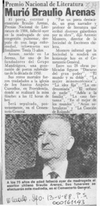 Murió Braulio Arenas  [artículo].