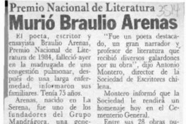 Murió Braulio Arenas  [artículo].