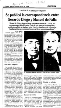 Se publicó la correspondencia entre Gerardo Diego y Manuel de Falla  [artículo] A. F. R.