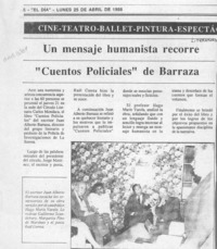 Un Mensaje humanista recorre "Cuentos policiales" de Barraza  [artículo].