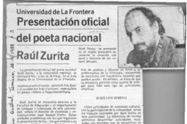 Presentación oficial del poeta nacional Raúl Zurita  [artículo].