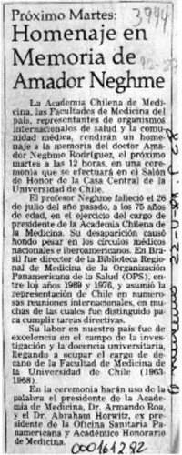 Homenaje en memoria de Amador Neghme  [artículo].