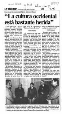 "La cultura occidental está bastante herida"  [artículo] Mario Aravena M.