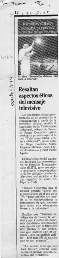Resaltan aspectos éticos del mensaje televisivo  [artículo].