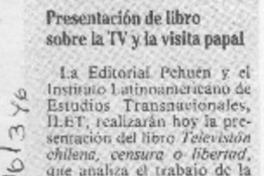 Presentación de libro sobre la TV y la visita papal  [artículo].