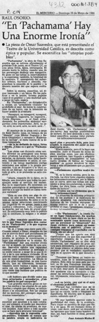 Raul Osorio, "En "Pachamama" hay una enorme ironía"  [artículo] Juan Antonio Muñoz H.