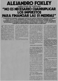 Alejandro Foxley director de Cieplan, "No es necesario cuadruplicar los impuestos para financiar las 21 medidas"
