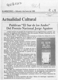 Publican "El Sur de los Andes" del Premio Nacional Jorge Aguirre  [artículo].