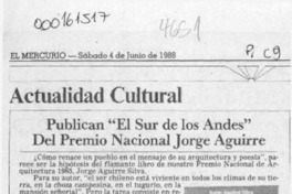 Publican "El Sur de los Andes" del Premio Nacional Jorge Aguirre  [artículo].