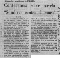 Conferencia sobre novela "Sombras contra el muro"