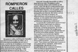 Rompiendo calles  [artículo] Jaime Quezada.