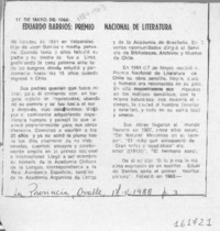 Eduardo Barrios, Premio Nacional de Literatura  [artículo].
