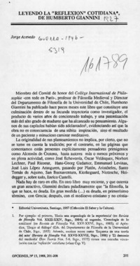 Leyendo la "Reflexión" cotidiana, de Humberto Giannini  [artículo] Jorge Acevedo.
