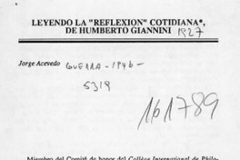 Leyendo la "Reflexión" cotidiana, de Humberto Giannini  [artículo] Jorge Acevedo.