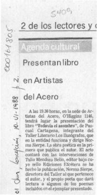 Presentan libro en Artistas del Acero  [artículo].