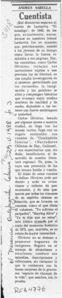 Cuentista  [artículo] Andrés Sabella.