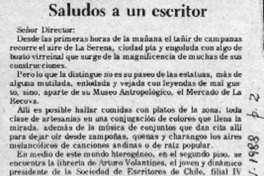 Saludos a un escritor  [artículo] Oscar López C.