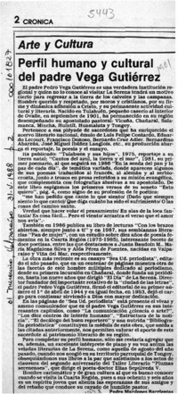 Perfil humano y cultural del padre Vega Gutiérrez  [artículo] Pedro Mardones Barrientos.