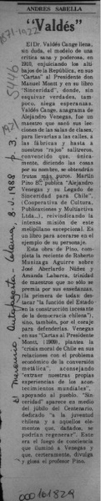 "Valdés"  [artículo] Andrés Sabella.