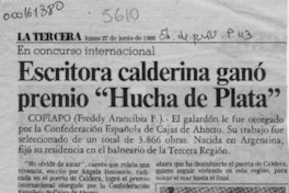 Escritora calderina ganó premio "Hucha de Plata"