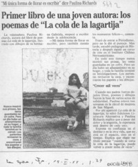 Primer libro de una joven autora, los poemas de "La cola de la lagartija"  [artículo].