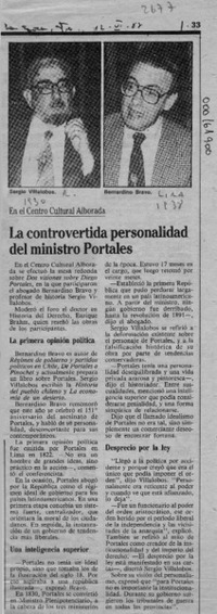 La Controvertida personalidad del ministro Portales  [artículo].