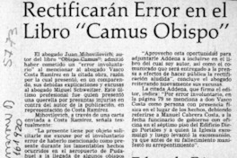 Rectificarán error en el libro "Camus Obispo"  [artículo].
