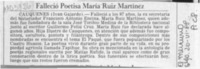 Falleció poetisa María Ruiz Martínez