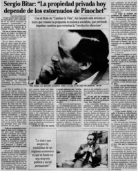 Sergio Bitar, "La propiedad privada hoy depende de los estornudos de Pinochet"