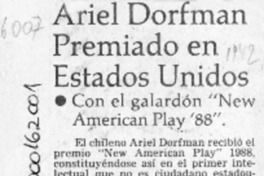 Ariel Dorfman premiado en Estados Unidos  [artículo].