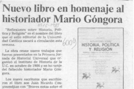 Nuevo libro en homenaje al historiador Mario Góngora  [artículo].
