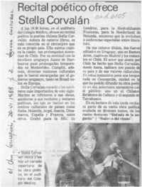 Recital poético ofrece Stella Corvalán