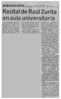 Recital de Raúl Zurita en aula universitaria  [artículo].