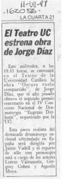 El Teatro UC estrena obra de Jorge Díaz  [artículo].