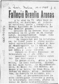 Falleció Braulio Arenas  [artículo].