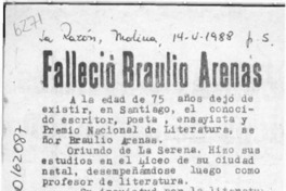 Falleció Braulio Arenas  [artículo].
