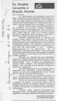 Ex Alcalde recuerda a Braulio Arenas  [artículo] Mario Barrientos Ossa.