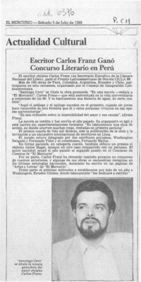 Escritor Carlos Franz ganó concurso literario en Perú  [artículo]