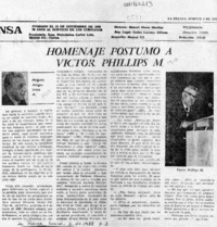 Homenaje póstumo a Víctor Phillips M.  [artículo] Miguel Angel Díaz A.
