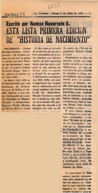 Está lista primera edición de "Historia de Nacimiento"