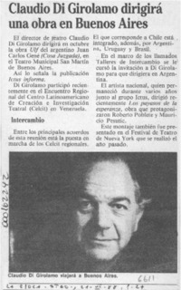 Claudio Di Girolamo dirigirá una obra en Buenos Aires  [artículo].