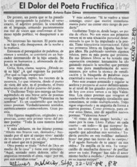 El dolor del poeta fructifica  [artículo] Antonio Rojas Gómez.
